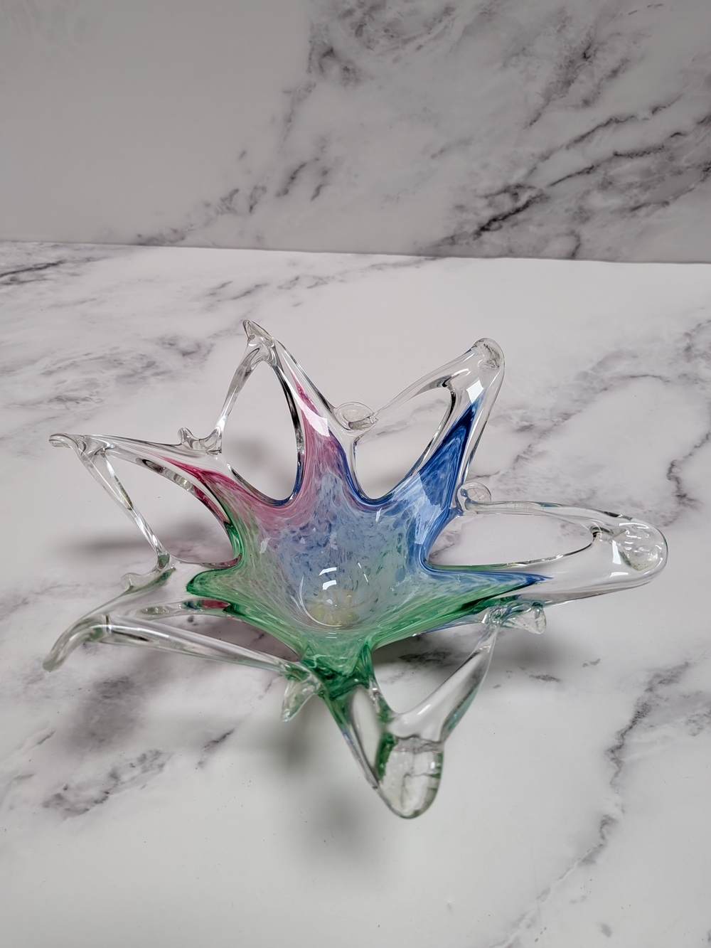 Vintage Murano Italian Art Glass Hand Blown Pink Blue Green Starburst